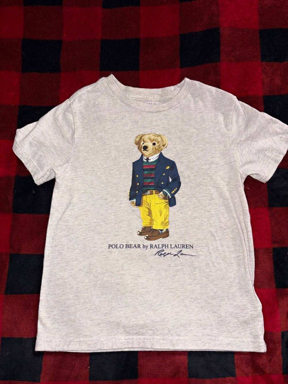 Polo Ralph Lauren Polo Bear Boys Size 7 Gray Cotton Graphic Crewneck Tee